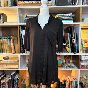HELMUT LANG Black S/Sleeve Collar Shirt, Mix knit jersey & woven Panel